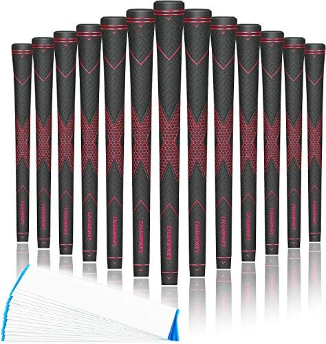 CHAMPKEY Premium Rubber Golf Grips 13 Pack | High Traction and Feedback Rubber Golf Club Grips | Choose Between 13 Grips with 15 Tapse and 13 Grips with All Kits