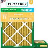 Filterbuy 16x20x2 Air Filter MERV 11 Allergen Defense (2-Pack), Pleated HVAC AC Furnace Air Filters Replacement (Actual Size: 15.50 x 19.50 x 1.75 Inches)