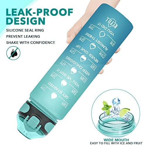 Enerbone 32 oz Drinking Water Bottle with Times to Drink and Straw, Motivational with Carrying Strap, Leakproof BPA & Toxic Free, Ensure You Drink Enough Water for Fitness Gym Outdoor