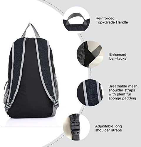 Outlander Packable Handy Lightweight Travel Hiking Backpack Daypack, Black