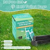 30 Portable Toilet Bags Poo Gel Set, 8 Gallon Camping Toilet Bags with Portable Absorbent Toilet Gel, Urine Powder with Potty Trash Waste Bags for Outdoor Camping, Traveling, Emergency