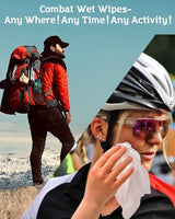 Combat Wipes ACTIVE Outdoor Wet Wipes - Extra Thick Camping Gear, Biodegradable, Body & Hand Cleansing/Refreshing Cloths for Backpacking & Gym w/Natural Aloe & Vitamin E(4 packs, 25 wipes each)