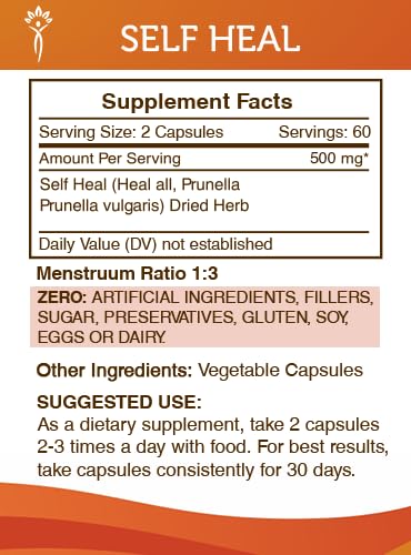 Secrets of the Tribe Self Heal 120 Capsules, Made with Vegetable Capsules and Self Heal (Heal All, Prunella Vulgaris) Dried Herb (120 Capsules)