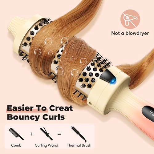 Farery 1.77-Inch Thermal Brush - Ceramic Ionic Heated Round Brush for 90's Full-Bodied Style, Volumizing, Smooth Hair & Natural Curls, Dual MCH Heating, Digital Display, 9 Temperature, Dual Voltage