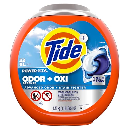 Tide Ultra OXI Power PODS with Odor Eliminators Laundry Detergent Pacs 32 Count For Visible and Invisible Dirt
