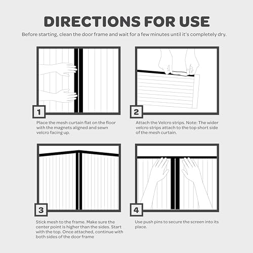 Hands-Free Magnetic Screen Door, Heavy Duty, Self Sealing Screen Door Mesh Protector, Pet and Kid-Friendly, Stay-Open Buckle, Keeps Bugs Out While Letting Nature in, Fits Door Size (34" x 82")