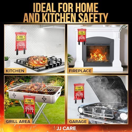 JJ CARE Fire Blanket – 5 Packs with Hooks and Gloves – Emergency Fire Blanket for Home & Kitchen, High Heat Resistant Fire Suppression Blankets for Home Safety, Kitchen, and Camping