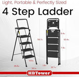 HBTower Step Ladder, Folding Step Stool with Wide Anti-Slip Pedal, Sturdy Steel Ladder, Convenient Handrail, Lightweight, Portable Steel Step Stool