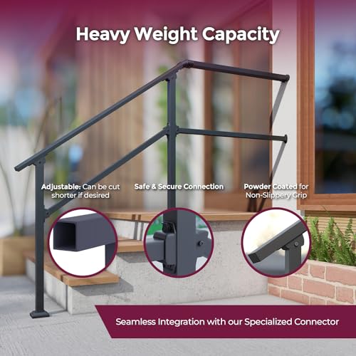 CHR Fence & Rail Hand Rails for Outdoor Steps, 3 Step Handrail & Indoor Stair Railing Kit, Railings for Outdoor Steps and Hand Rails for Seniors for Porch Railing & Deck Hand Rail, 2-3 Step Railing