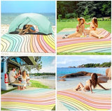 Beach Blanket Waterproof Sandproof, 9 Ft X 10 Ft Extra Large Sand Free Beach Mat, Big Compact Lightweight Quick Drying Picnic Blanket with 4 Stakes & Pockets for Camping, Travel, Hiking
