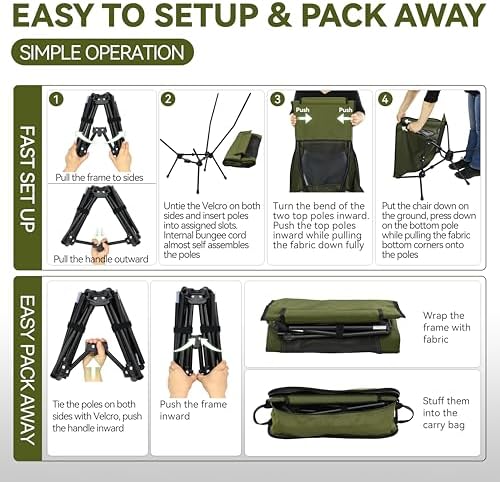 MARCHWAY Lightweight Folding High Back Camping Chair with Head Support, Stable Portable Compact for Outdoor Camp, Travel, Beach, Picnic, Festival, Hiking, Backpacking (Highback Green)