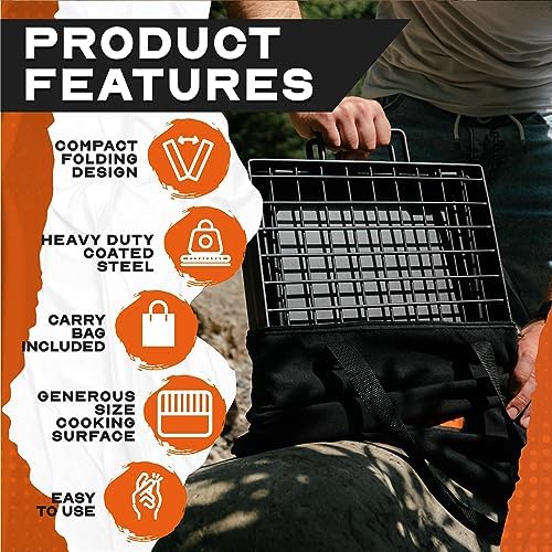 24" Heavy Duty Folding Campfire Grill, Compact Folding Design, Grill Grate & Griddle for Campfire Cooking, Australian Owned