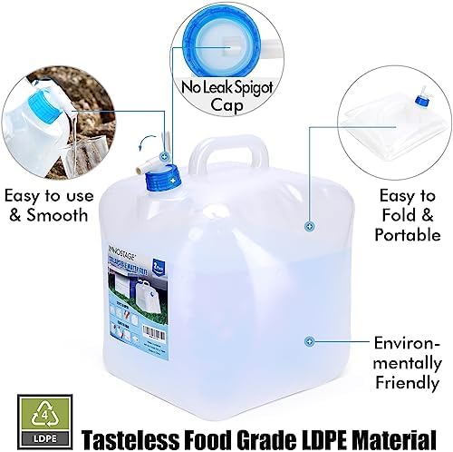 INNO STAGE 2 PACK Collapsible Water Container 5.3 Gallon with Spigot, Camping Water Storage Carrier Jug for Outdoors Hiking, Foldable Portable Water Canteen