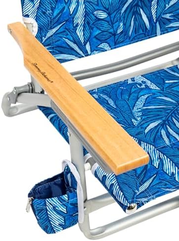 Tommy Bahama 5-Position Classic Lay Flat Backpack Beach Chair with Cooler and Cup Holder, Portable Folding Beach Chair for Tanning, Blue Tropical Leaves