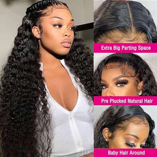 htsly 5x5 Hd Lace Closure Wigs Human Hair Water Wave 5x5 Closure Wig for Women 180 Density Curly Closure Wig Glueless Wet and Wavy Lace Front Wigs Pre Plucked Natural Black 24 Inch