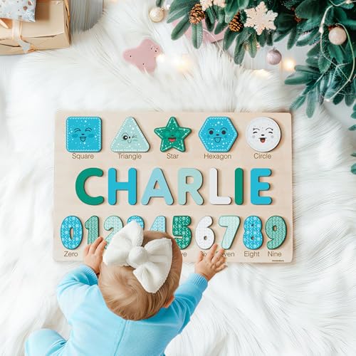 Personalized Wooden Name Puzzle with Numbers and Shapes, Custom Gift for Baby, 1st, Newborn Gift, Baby Shower, 1st Birthday, Educational Toys for Toddlers, Preschool Puzzle for Kids