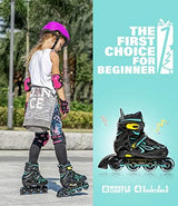 2PM SPORTS Vinal Girls Adjustable Flashing Inline Skates, All Wheels Light Up, Fun Illuminating Skates for Kids Men Adult Women and Boys