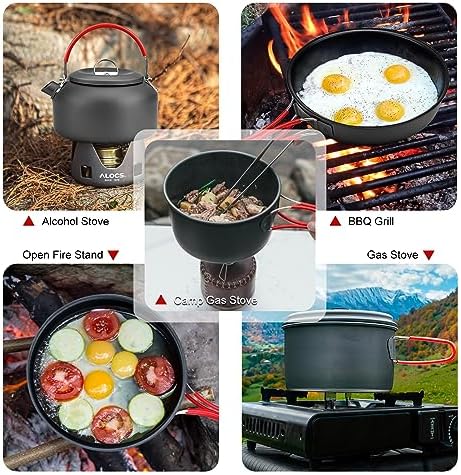 Alocs Camping Cookware Set Camping Gear, Compact Camping Pots and Pans Set, Durable Hard Alumina Camping Cooking Set for Outdoor Backpacking Camping Hiking Picnic, Included Mesh Carry Bag.