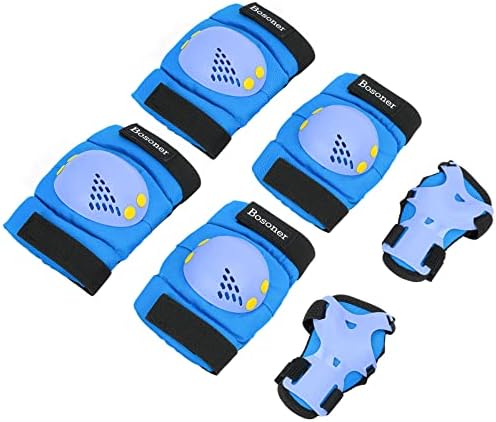BOSONER Kids/Youth Knee Pads Elbow Pads Wrist Guards Set for 3-15 Years, Child Protective Gear Set for Roller Skates, Cycling, BMX Bike, Skateboard, Inline Skating, Scooter Riding Sports…