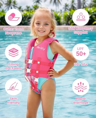 Zeraty Toddler Swim Vest Neoprene Kids Float Jacket Swimming Aid for Children Girls and Boys 20-30-40-50-60-70-80Lbs with Dual Adjustable Safety Straps