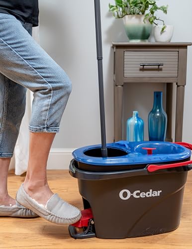 O-Cedar RinseClean Spin Mop & Bucket System + 1 Extra Mop Head | Clean with Clean Water | Removes 99% of Bacteria
