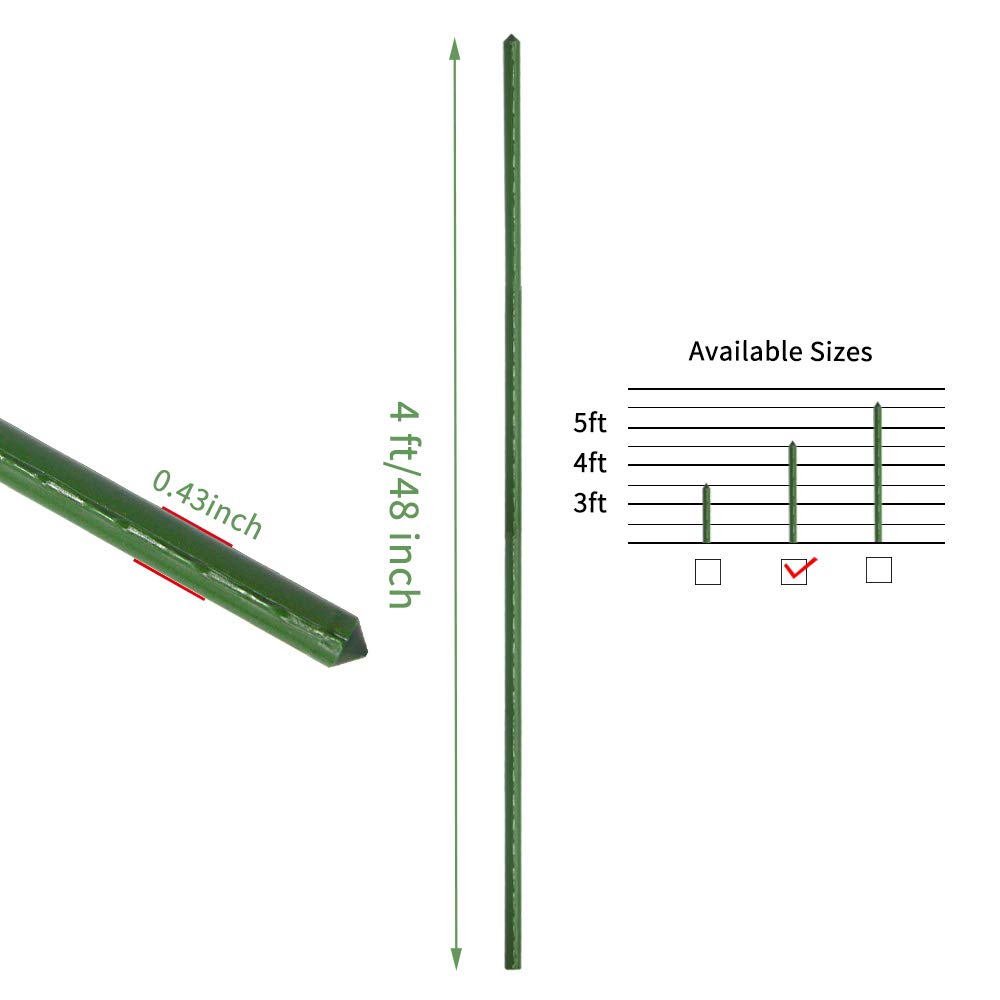 G-LEAF Garden Stakes 4 ft Plastic Coated Steel Tube Sturdy Metal Plant Sticks for Tomato,Cucumber,Bean,Tree,Pack of 50