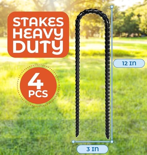 Happin® Ultra Strong Trampoline Stakes Anchors High Wind, Ground Anchors Heavy Duty, Trampoline Tie Down Anchor Kit, Ground Stakes Galvanized Steel, Trampoline Accessories, U Shaped (4 Pack, Black)