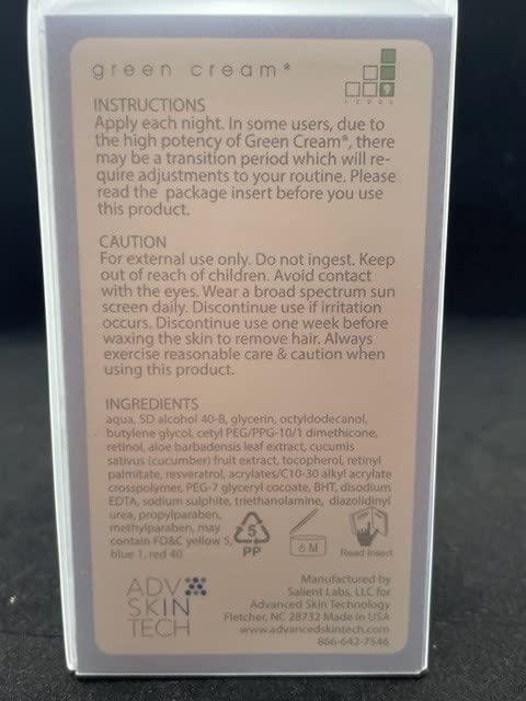 Green Cream Retinol, Level 9, High Potency, Airless Pump, 1 Ounce