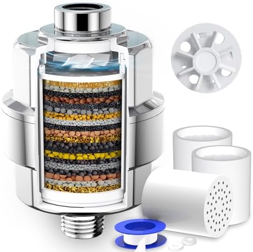 20-Stage Shower Filter-Shower Head Filter for Hard Water, with 3 Replaceable Filter Cartridges, High Output Shower Water Filter for Removing Chlorine and fluoride, Polished Chrome