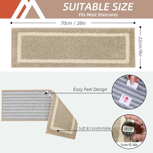 COSY HOMEER Soft Stair Treads Non-Slip Carpet Mat 28inX9in Indoor Stair Runners for Wooden Steps,Stair Rugs for Kids and Dogs, 100% Polyester TPE Backing 4pcs,Beige,Square
