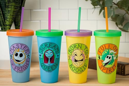 Silver Buffalo Disney The Nightmare Before Christmas 4 Pack Color Change Plastic Tumblers Featuring Jack Skellington, Sally, Oogie Boogie, and Zero, 24 Ounces