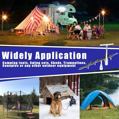 Eazy2hD 6 Pack Tent Stakes Heavy Duty, 15 Inch Ground Anchors Screw in, Metal High Winds Trampoline Stake with Nut and Tool, Spiral Anchor Kit for Camping, Swing Set, Mobile Home, Car Ports