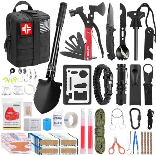 Gift for Father's Day Men Dad Husband,142 Pcs Survival Kit and First Aid Kit, Professional Emergency Kits Survival Gear and Equipment with Molle Pouch, for Men Women Camping Outdoor Adventures