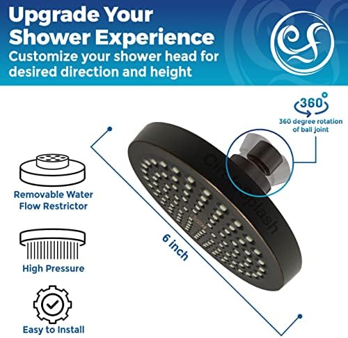 High Pressure Shower Head - Anti-Clogging Silicone Nozzles - 2.5 GPM Removable Restrictor - Easy Clean Adjustable Replacement - easy to install with Plumbers Tape - 6 inch - Oil Rubbed Bronze Finish