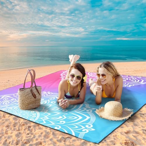 Beach Blanket Waterproof Sandproof Beach Mat 79" X 83" /10'x9'for 2-8 Adults Quick Drying Outdoor Picnic Mat Beach Accessories for Travel, Camping, Hiking
