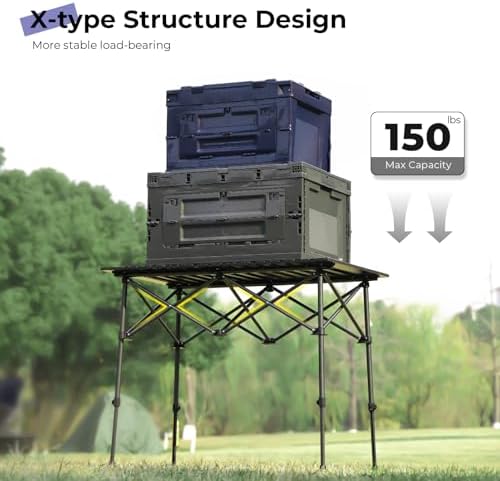 Camping Table Folding Portable Camp Aluminum Fold Up Lightweight Roll Up Table Adjustable Height with Carry Bag Indoor Outdoor for Camping, Picnic, Backyard, BBQ, Patio, Black