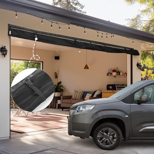 Garage Door Screen - 1 Car 9x8Ft Magnetic Closure Heavy Duty Weighted Bottom Screen Self Sealing Fiberglass Mesh Retractable Net-Easy Assembly&Pass-Through(Black)