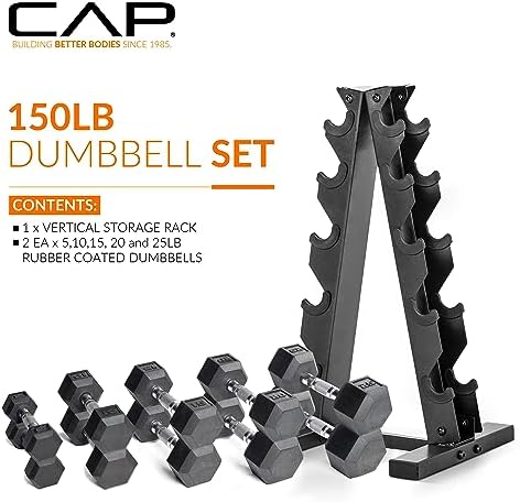 CAP Barbell Dumbbell Set with Rack | Multiple Options in 150lbs and 210lbs