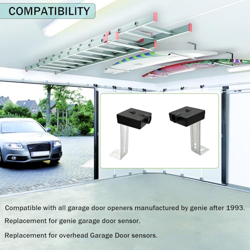 Garage Door Sensor, Garage Door Sensors Bracket, Includes Sender & Receiver, for Genie Garage Door Openers Made After 1993. Replacement for Genie Garage Door Sensors.