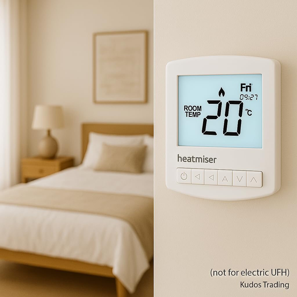 Kudos-Trading - Heatmiser Slimline V4 Programmable Room Thermostat for Water Underfloor Heating and Central Heating System Not Electric Ufh, Built In & Remote Air Sensing 3amp Mains Powered.