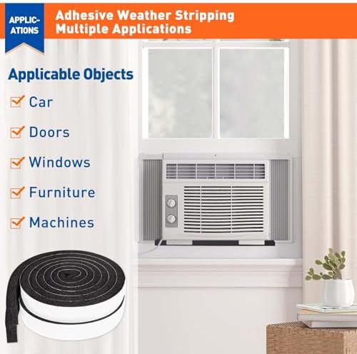 MAGZO Weather Stripping Door Seal 1 Inch W X 1/2 Inch T, Strong Adhesion and High Resilience Air Conditioner Foam Insulation for Cars, Total Length 13 Feet (6.5 ft x 2 Rolls)