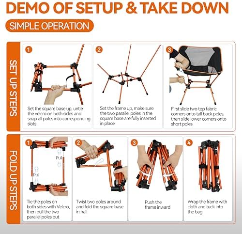 MARCHWAY Ultralight Folding Camping Chair, Heavy Duty Portable Compact for Outdoor Camp, Travel, Beach, Picnic, Festival, Hiking, Lightweight Backpacking (Orange)
