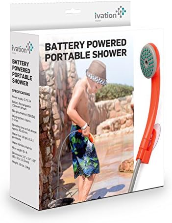 Ivation Portable Outdoor Shower, Battery Powered - Compact Handheld Rechargeable Camping Showerhead - Pumps Water from Bucket Into Steady, Gentle Shower Stream