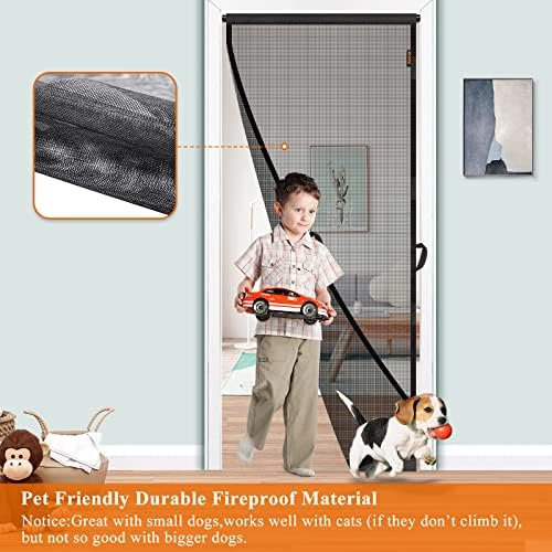 MAGZO Hanging Screen Door, Fits Door Size 36" x 82" (Curtain Size 38'' x 83''), Upgraded Fiberglass Mesh Net with Tension Rod&Hook&Loop (One Piece Can be Installed in 2 Ways), Weighted Bottom, Grey