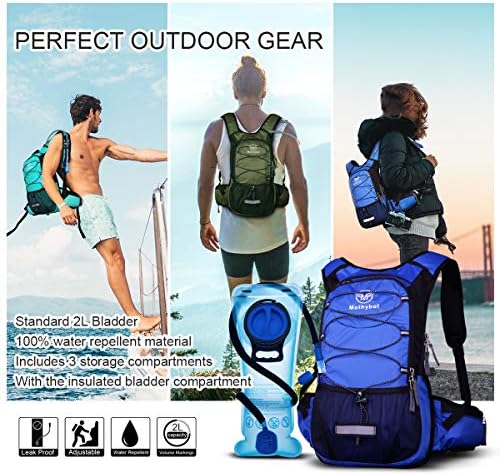 Hydration Pack, Insulated Hydration Backpack with 2L BPA Free Water Bladder and Storage, Hiking Backpack for Men, Women, Kids for Running, Cycling, Camping - Keep Liquid Cool up to 5 Hours