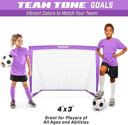 GoSports Portable Soccer Goals for Kids - 13 Color Options - Choose 4 x 3 ft or 6 x 4 ft - Team Tone Pop Up Nets for Backyard