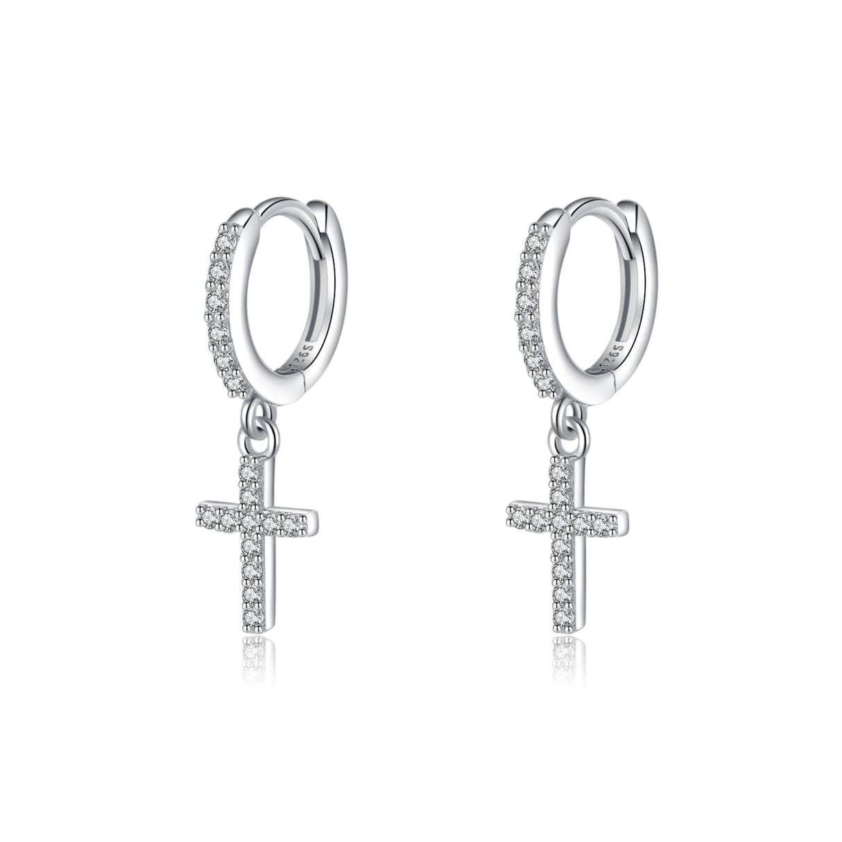 SLUYNZ 925 Sterling Silver Cross Hoop Earrings for Women Teen Girls Small CZ Hoop Earrings Huggie Drop (A-Silver)