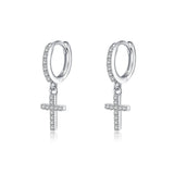 SLUYNZ 925 Sterling Silver Cross Hoop Earrings for Women Teen Girls Small CZ Hoop Earrings Huggie Drop (A-Silver)