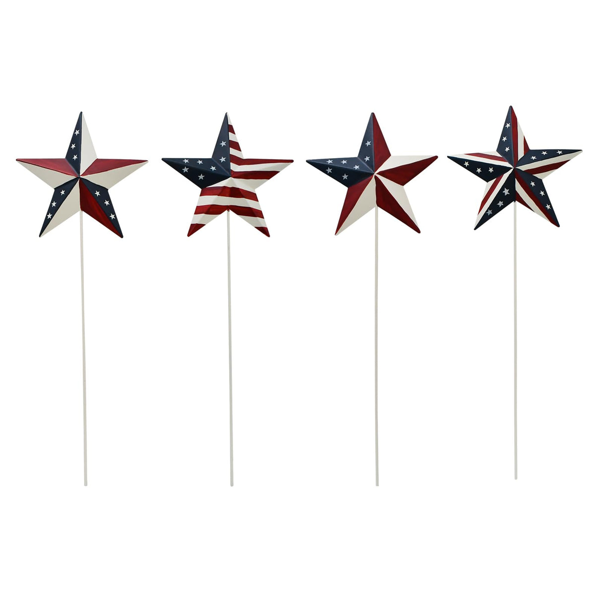 Morning View American Flag Barn Star Garden Stake Set of 4, Metal Patriotic Garden Stake Decorative USA Yard Signs Outdoor US Flags Lawn Porch for 4th of July Memorial Day 15.75 Inches Tall