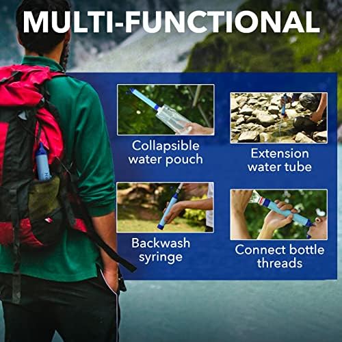 Personal Water Filter Straw Outdoor Portable Filtration Emergency Survival Gear Water Solutions Tactical Gear for Hiking Camping Accessories Travel Hunting Fishing Outing Backpacking